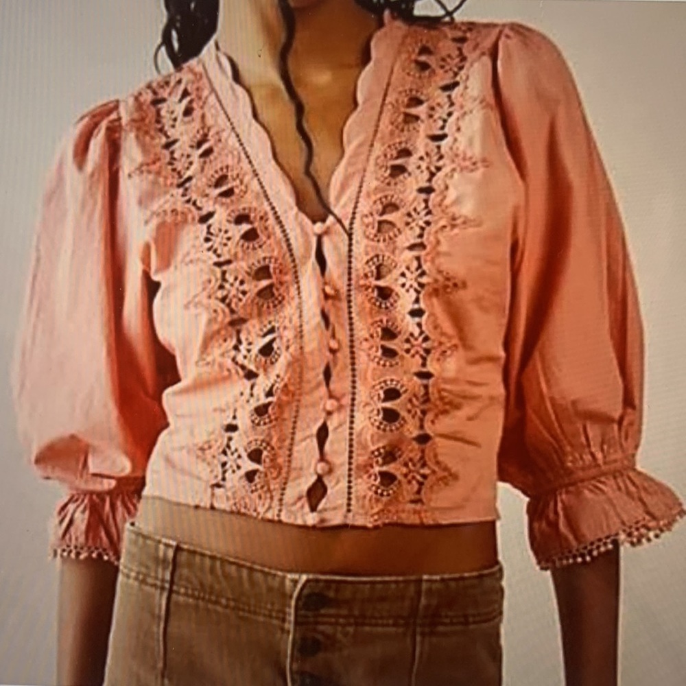 Free people lace top Louella L NEW savannah red